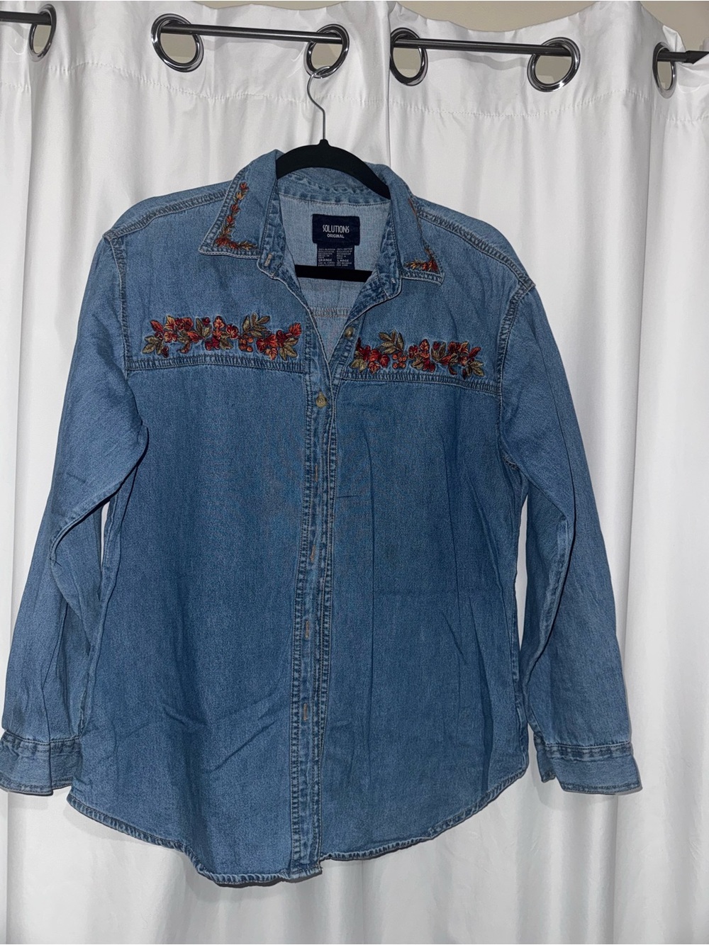 Vintage 90s Solutions Original Embroidered Denim Button-Up Shirt Denim L